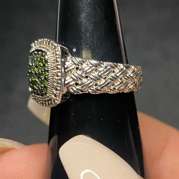White and velvet green pave diamond ring set in .925 silver 
Maker mark JS - Picture 5 of 8